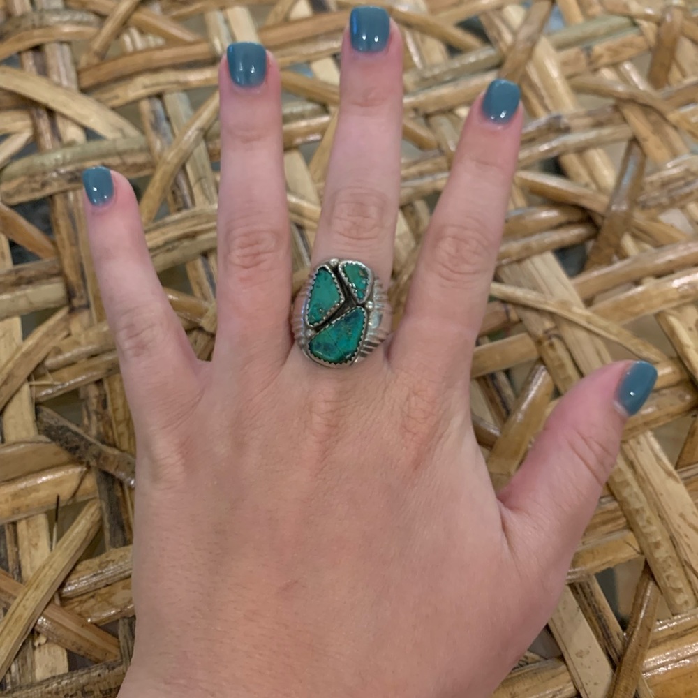 Large Old Pawn Turquoise & Sterling Silver Ring